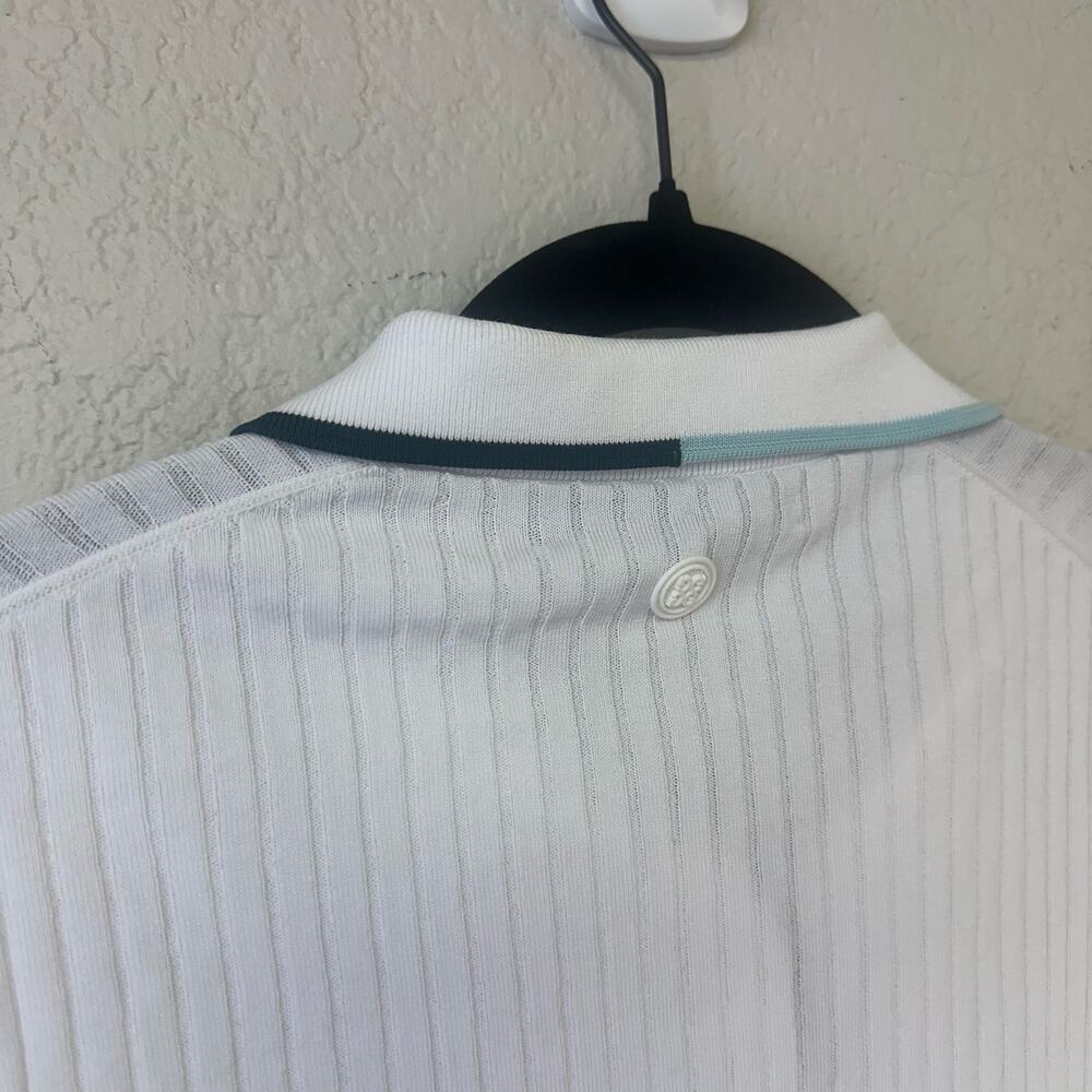 G/FORE Long Sleeve Textured Rib Knit Golf Polo Shirt Contrast Trim White - Picture 5 of 7